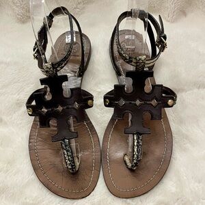 Tory Burch Phoebe Snake-Embossed Flat Sandals